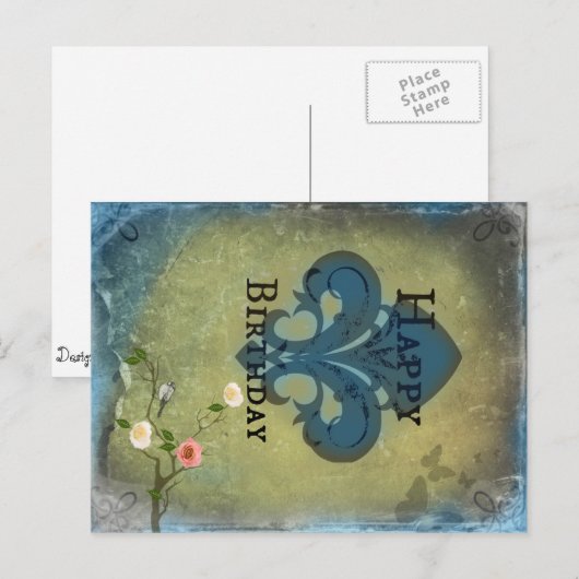 Fleur de Lis Verjaardag briefkaart (Voorkant / Achterkant)