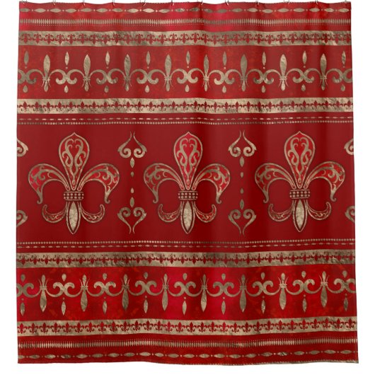 Fleur-de-lis-versiering Luxury Red Douchegordijn (Voorkant)