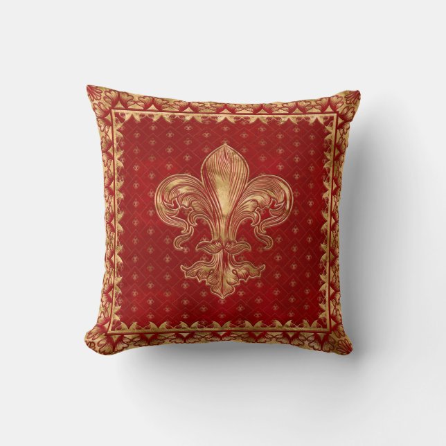 Fleur-de-lis-versiering Luxury Red Kussen (Voorkant)