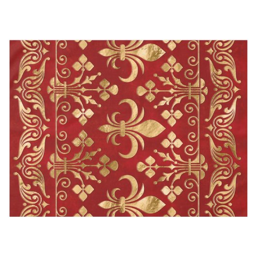 Fleur-de-lis-versiering Luxury Red Tafelkleed (Voorkant (Horizontaal))
