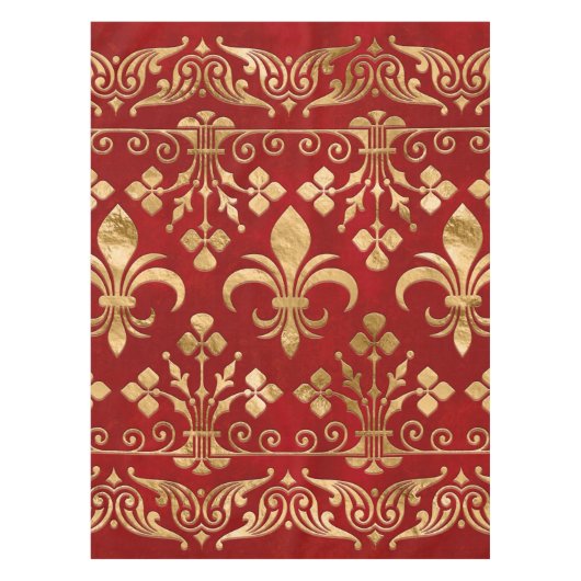 Fleur-de-lis-versiering Luxury Red Tafelkleed (Voorkant)