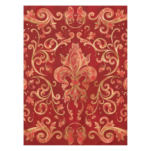 Fleur-de-lis-versiering Luxury Red Tafelkleed (Voorkant)