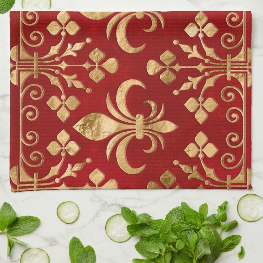 Fleur-de-lis-versiering Luxury Red Theedoek (Gevouwen)
