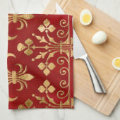 Fleur-de-lis-versiering Luxury Red Theedoek (Quarter Fold)