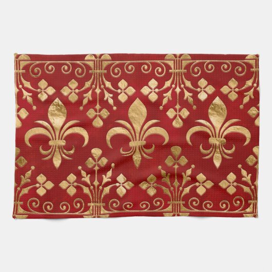 Fleur-de-lis-versiering Luxury Red Theedoek (Horizontaal)