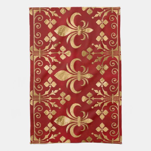 Fleur-de-lis-versiering Luxury Red Theedoek (Verticaal)