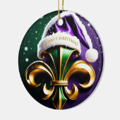 Fleur De Lis Vrolijk Kerstontwerp Keramisch Ornament (Links)