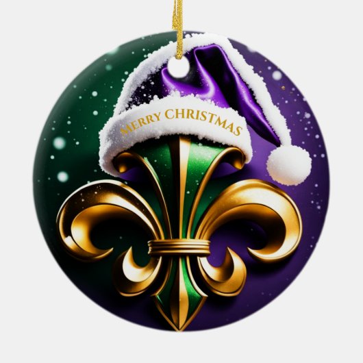 Fleur De Lis Vrolijk Kerstontwerp Keramisch Ornament (Achterkant)