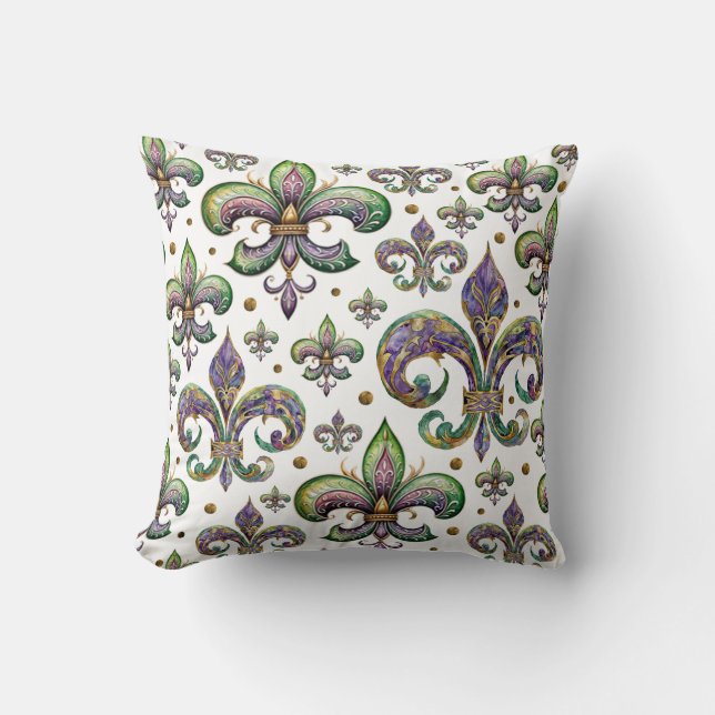 Fleur de Lis Waterverf Mardi Gras Vibes Kussen (Voorkant)