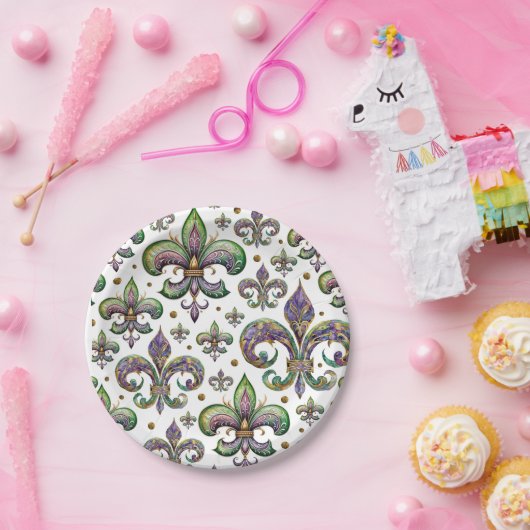 Fleur de lis Waterverf Mardi Gras Vibes Papieren Bordje (Feest)