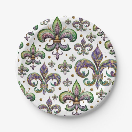 Fleur de lis Waterverf Mardi Gras Vibes Papieren Bordje (Voorkant)