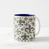 Fleur de Lis Waterverf Mardi Gras Vibes Tweekleurige Koffiemok (Voorkant rechts)