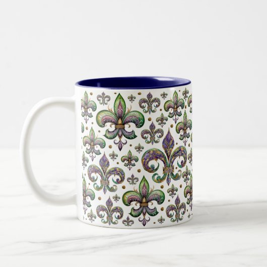 Fleur de Lis Waterverf Mardi Gras Vibes Tweekleurige Koffiemok (Links)