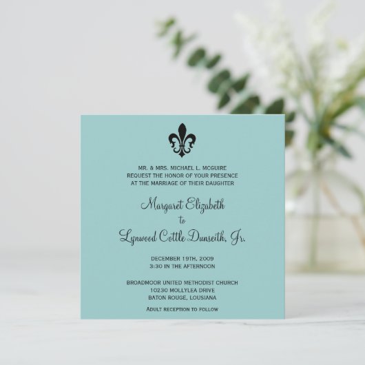 Fleur de lis Wedding Invitation Kaart (Staand voorkant)