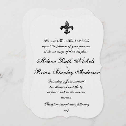 Fleur De Lis Wedding Invitations Kaart (Voorkant / Achterkant)
