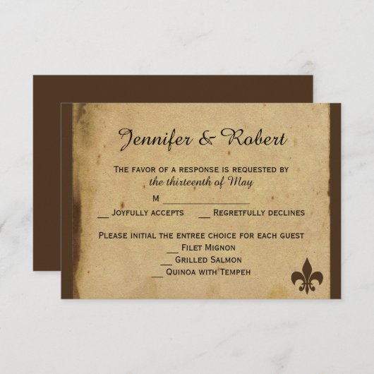  Fleur de Lis Wedding Response Kaart (Voorkant / Achterkant)