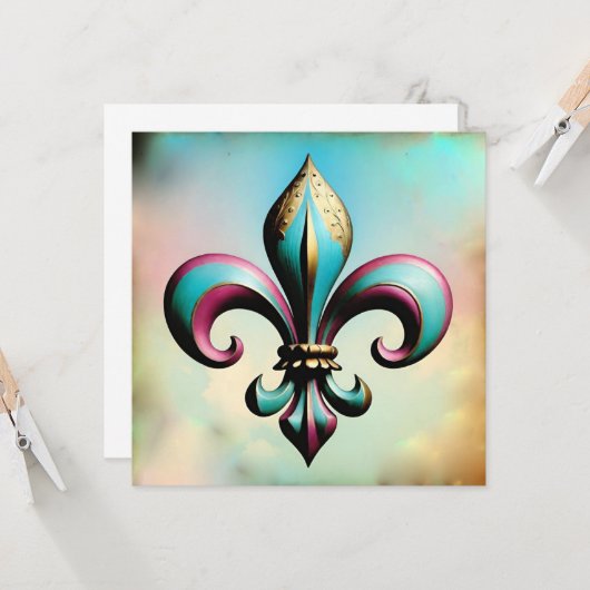 Fleur de lis-Wenskaart Kaart (Voorkant / Achterkant in situ)