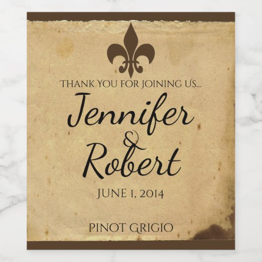 Fleur de Lis Wijnlabel voor bruiloft Wijn Etiket (Enkel label)