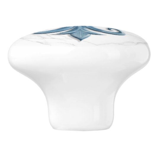 Fleur-De-Lis wit en blauw marmer Keramische Knop (Zijkant)