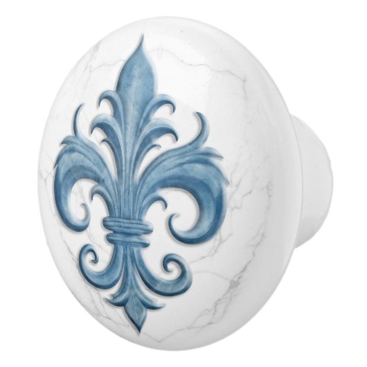Fleur-De-Lis wit en blauw marmer Keramische Knop (Rechts)