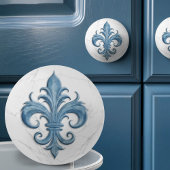 Fleur-De-Lis wit en blauw marmer Keramische Knop
