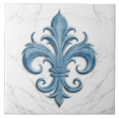 Fleur-De-Lis wit en blauw marmer Tegeltje (Voorkant)