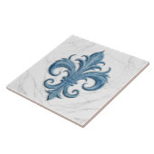 Fleur-De-Lis wit en blauw marmer Tegeltje (Zijkant)