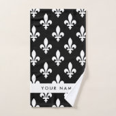 Fleur de Lis, Wit op Zwart, Wit, Uw Naam Bad Handdoek (Handdoek)