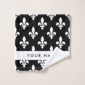 Fleur de Lis, Wit op Zwart, Wit, Uw Naam Bad Handdoek (Wasdoekje)