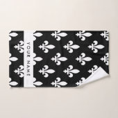 Fleur de Lis, Wit op Zwart, Wit, Uw Naam Bad Handdoek (Handdoek)