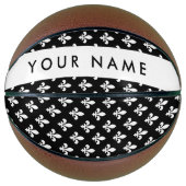 Fleur de Lis, Wit op Zwart, Wit, Uw Naam Basketbal (Voorkant)