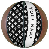 Fleur de Lis, Wit op Zwart, Wit, Uw Naam Basketbal (Verticaal)