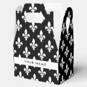 Fleur de Lis, Wit op Zwart, Wit, Uw Naam Bedankdoosjes (Geopend)
