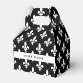 Fleur de Lis, Wit op Zwart, Wit, Uw Naam Bedankdoosjes (Voorkant Zijde)
