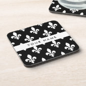 Fleur de Lis, Wit op Zwart, Wit, Uw Naam Bier Onderzetter (Linkerzijde)