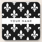 Fleur de Lis, Wit op Zwart, Wit, Uw Naam Bier Onderzetter (Voorkant)