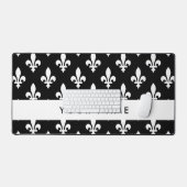 Fleur de Lis, Wit op Zwart, Wit, Uw Naam Bureaumat (Keyboard & Muis)