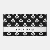 Fleur de Lis, Wit op Zwart, Wit, Uw Naam Bureaumat (Voorkant)