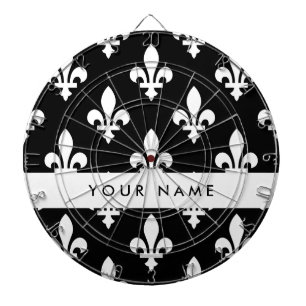 Fleur de Lis, Wit op Zwart, Wit, Uw Naam Dartbord