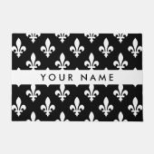 Fleur de Lis, Wit op Zwart, Wit, Uw Naam Deurmat (Voorkant)