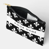 Fleur de Lis, Wit op Zwart, Wit, Uw Naam Etui (Open)