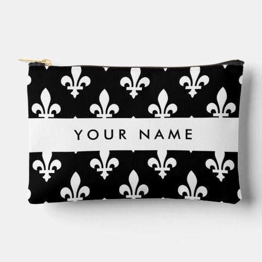 Fleur de Lis, Wit op Zwart, Wit, Uw Naam Etui (Voorkant)