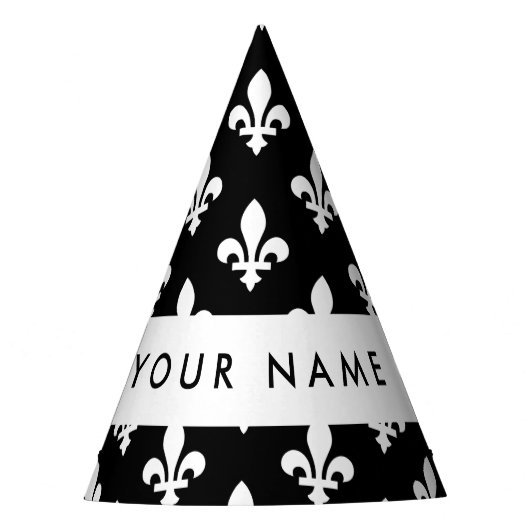 Fleur de Lis, Wit op Zwart, Wit, Uw Naam Feesthoedjes (Voorkant)