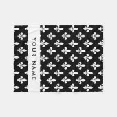Fleur de Lis, Wit op Zwart, Wit, Uw Naam Fleece Deken (Voorkant (Horizontaal))