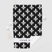 Fleur de Lis, Wit op Zwart, Wit, Uw Naam Golfhanddoek (Insitu)