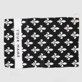 Fleur de Lis, Wit op Zwart, Wit, Uw Naam Golfhanddoek (Horizontaal)