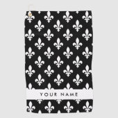 Fleur de Lis, Wit op Zwart, Wit, Uw Naam Golfhanddoek (Voorkant)