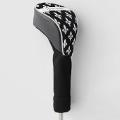 Fleur de Lis, Wit op Zwart, Wit, Uw Naam Golfheadcover (Schuin)