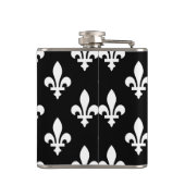 Fleur de Lis, Wit op Zwart, Wit, Uw Naam Heupfles (Achterkant)