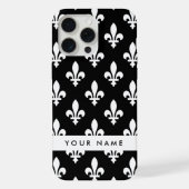 Fleur de Lis, Wit op Zwart, Wit, Uw Naam iPhone Hoesje (Achterkant)